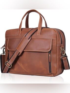 (NEW) Italian Full Grain Leather 18” Briefcase / Work Bag / Travel / Laptop Bag